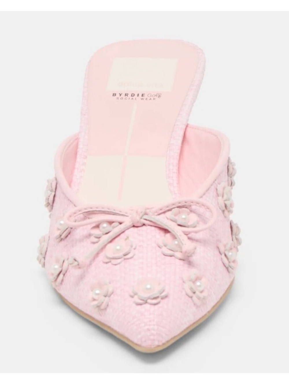 Dolce Vita x Byrdie Golf Camilo Pink Slide On Flower Applique Mules Size 8.5W - Picture 3 of 15